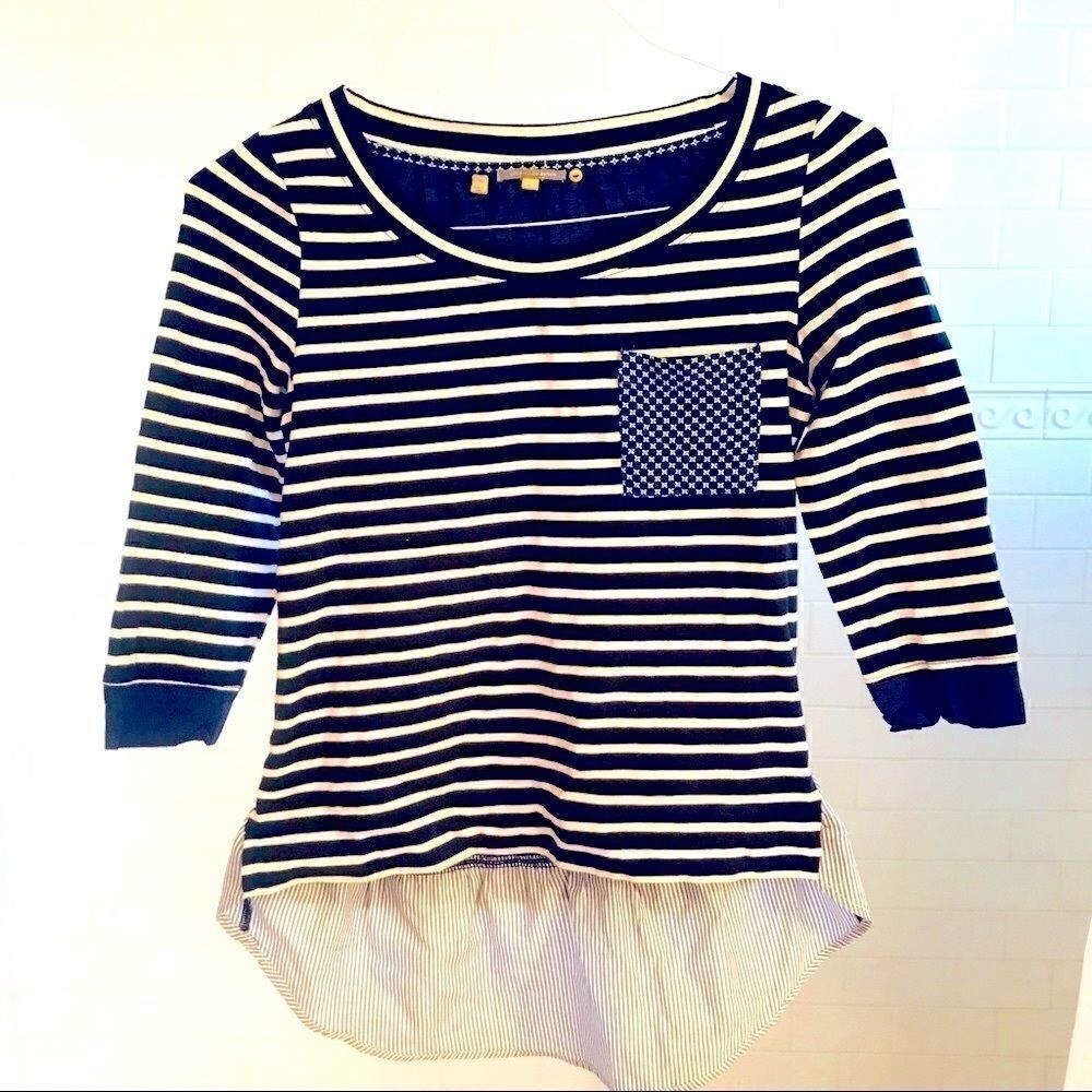 Anthropologie little yellow button stripe top - Picture 2 of 4